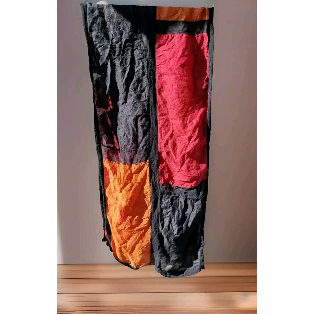 Vintage Anichini By Diviya Scarf 100% Silk Colorblock Orange Red Black Appr. 72"